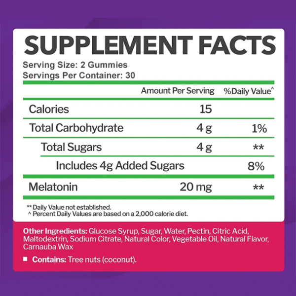 5 Melatonina 20 mg en Gominolas – Sueño Profundo y Natural | 60 Cápsulas | Alta Potencia