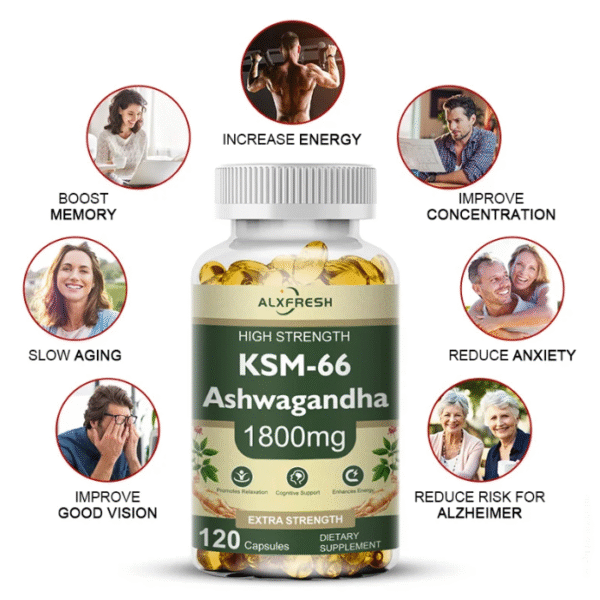 Ashwagandha 1800 mg Extra Fuerte | Antiestrés Natural, Energía y Enfoque | 120 Cápsulas