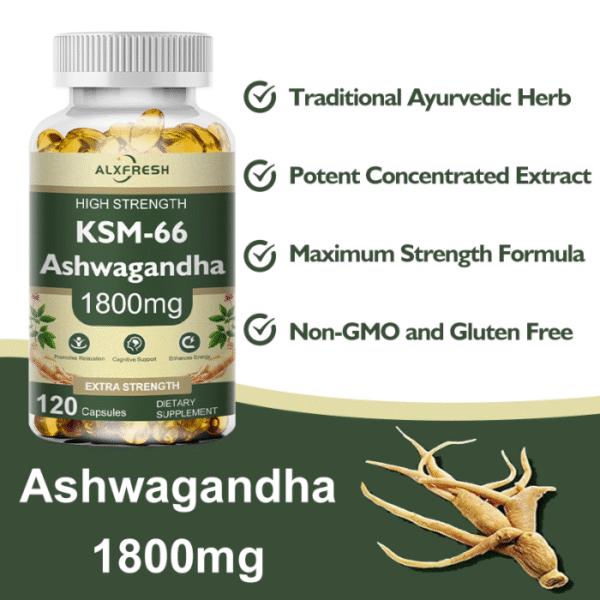 Ashwagandha 1800 mg Extra Fuerte | Antiestrés Natural, Energía y Enfoque | 120 Cápsulas