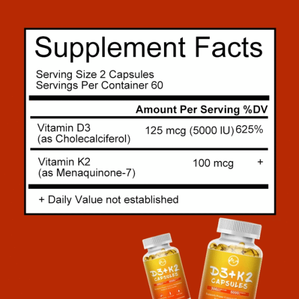 Vitamina K2 + D3 – Nueva Fórmula Vegana | 120 Cápsulas | Salud Ósea, Inmunidad y Absorción de Calcio