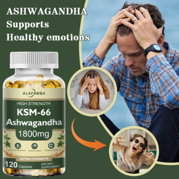 Ashwagandha 1800 mg Extra Fuerte | Antiestrés Natural, Energía y Enfoque | 120 Cápsulas