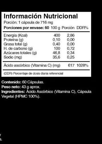 Vitamina C 700 mg – Refuerzo Inmunológico y Antioxidante | 120 Cápsulas